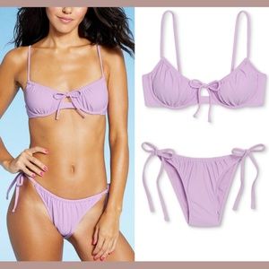 NWD Xhilaration [ Small JR ] Shirred Bikini Top + High‎ Leg Bottom Lavender